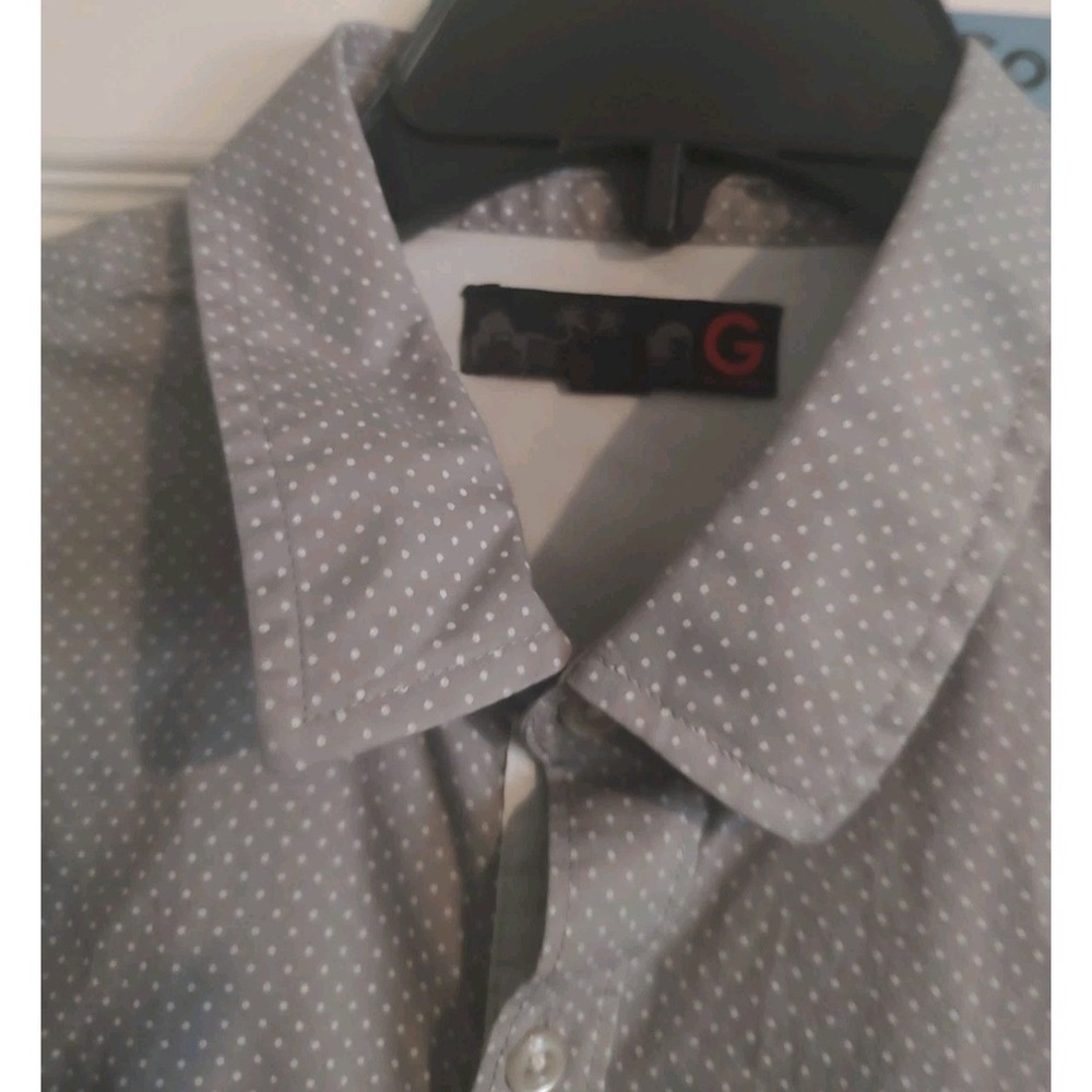 G By Guess Mens Sz L Gray Distressed Embroidered‎ Long Sleeve Button Up Shirt